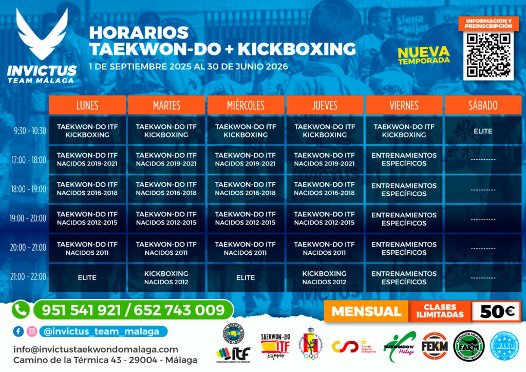HORARIOS TAEKWONDO MÁLAGA 2025-2026