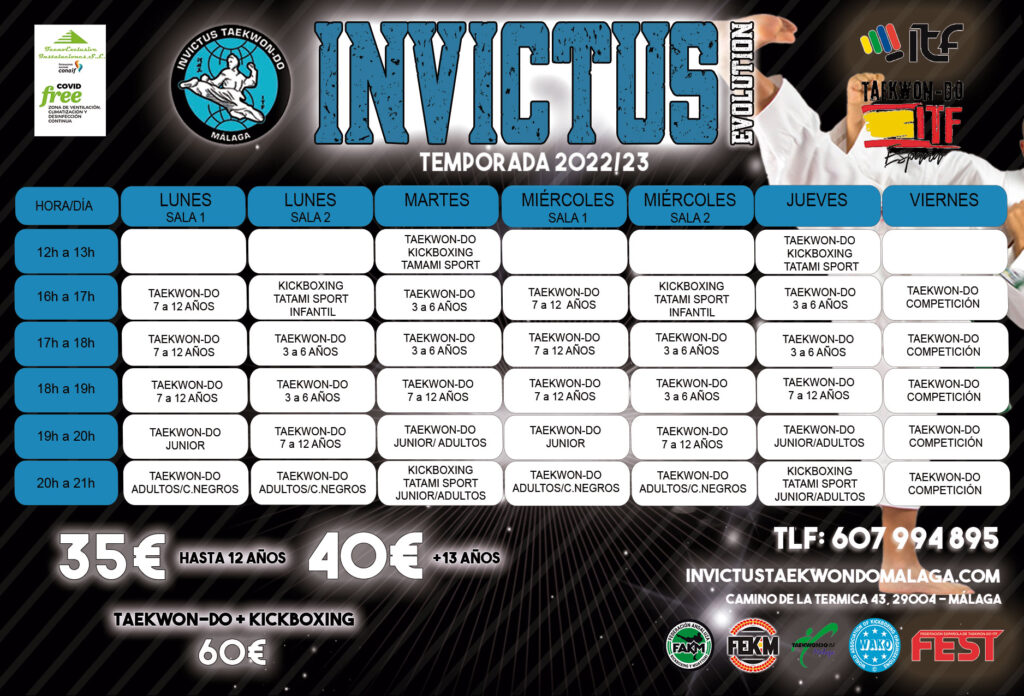 Horario Club Invictus Taekwondo Málaga
